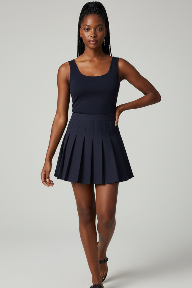 Jupe Patineuse Bleu Marine Plissée Chic Élégante