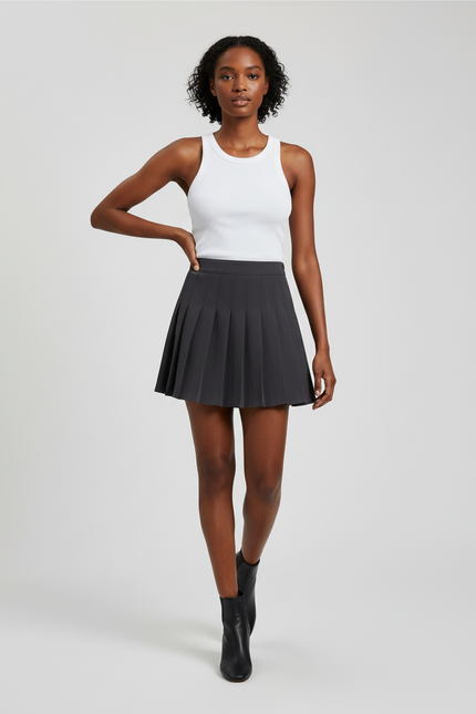 Jupe Patineuse Gris Anthracite Plissée Chic