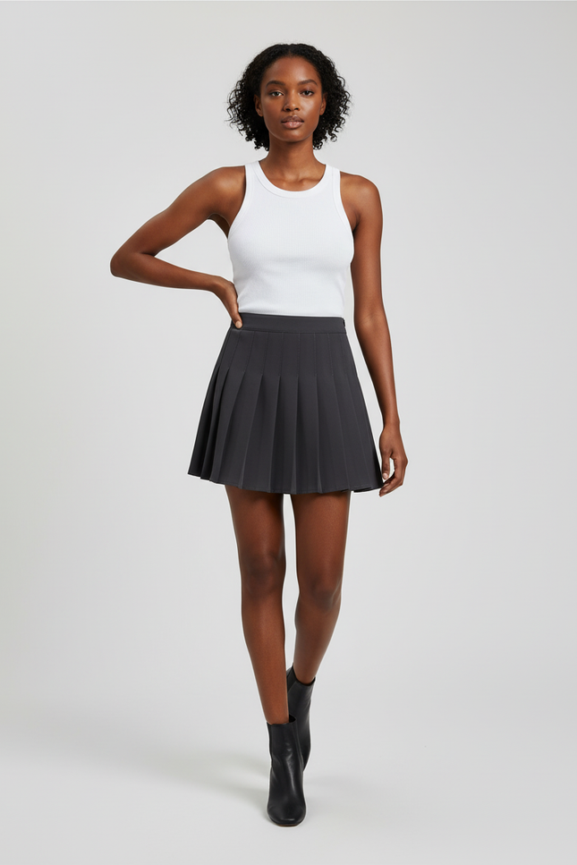 Jupe Patineuse Gris Anthracite Plissée Chic
