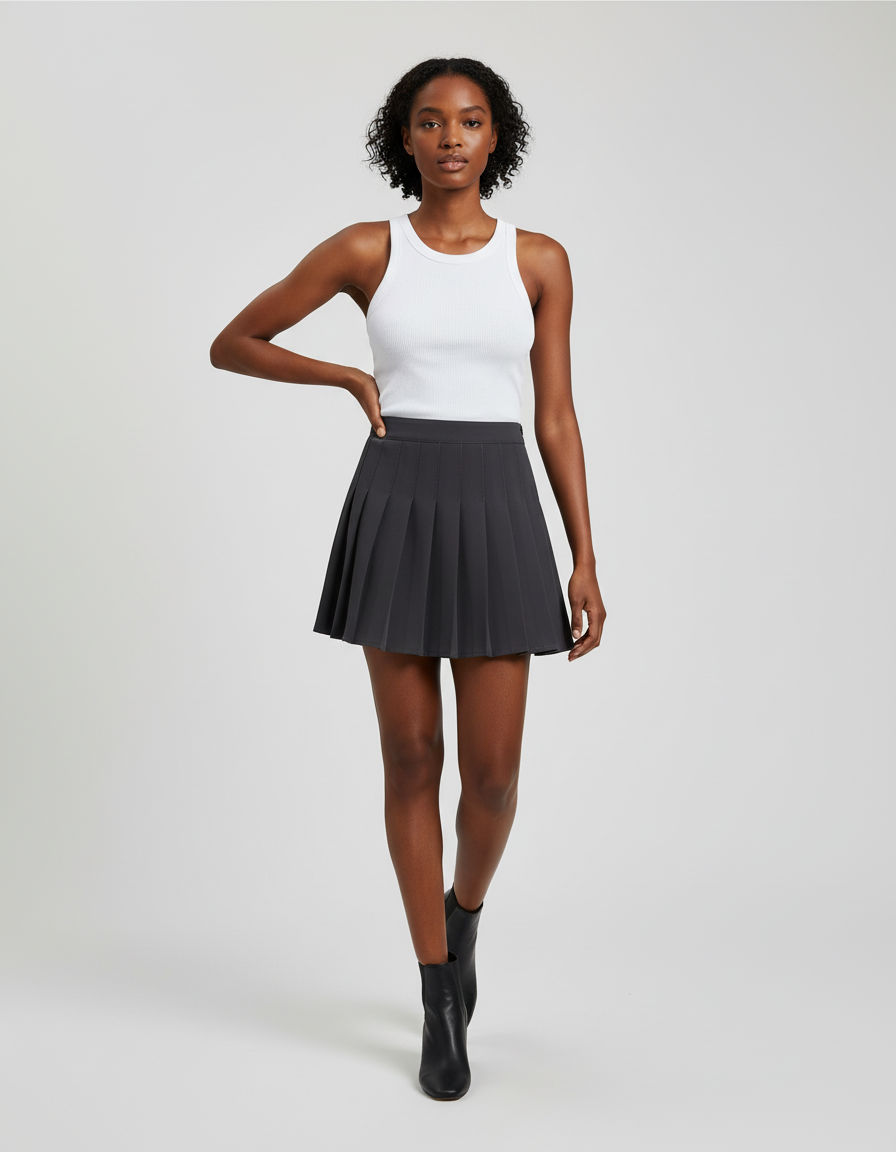 Jupe Patineuse Gris Anthracite Plissée Chic