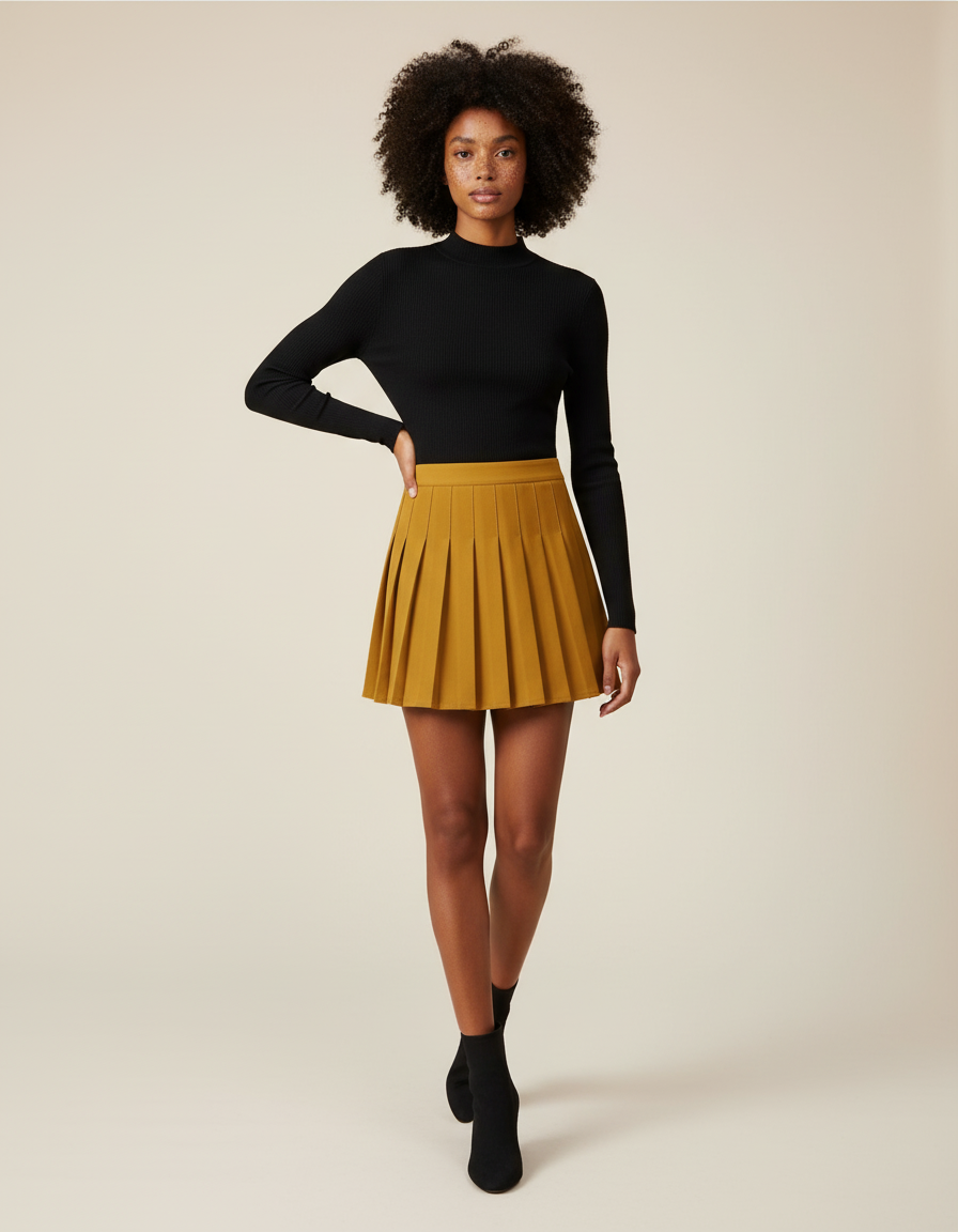 Jupe Patineuse Moutarde Plissée Chic