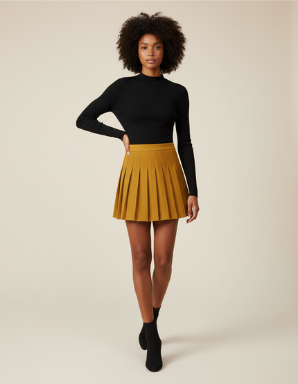 Jupe Patineuse Moutarde Plissée Chic