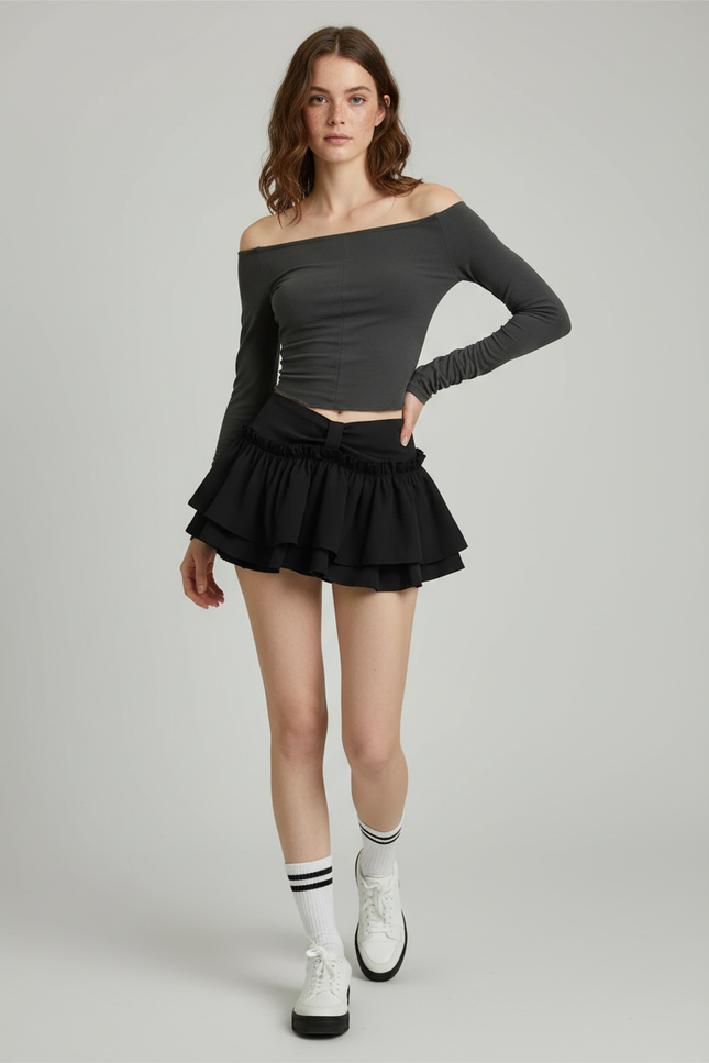Jupe Patineuse Noire À Volants Chic
