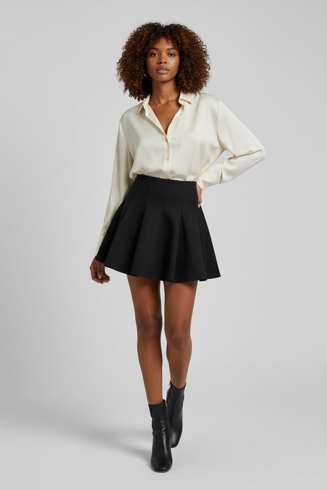Jupe Patineuse Noire Plissée Chic Tendance Moderne