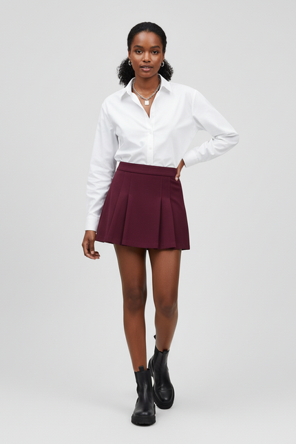 Jupe Patineuse Bordeaux Plissée Chic Raffinée