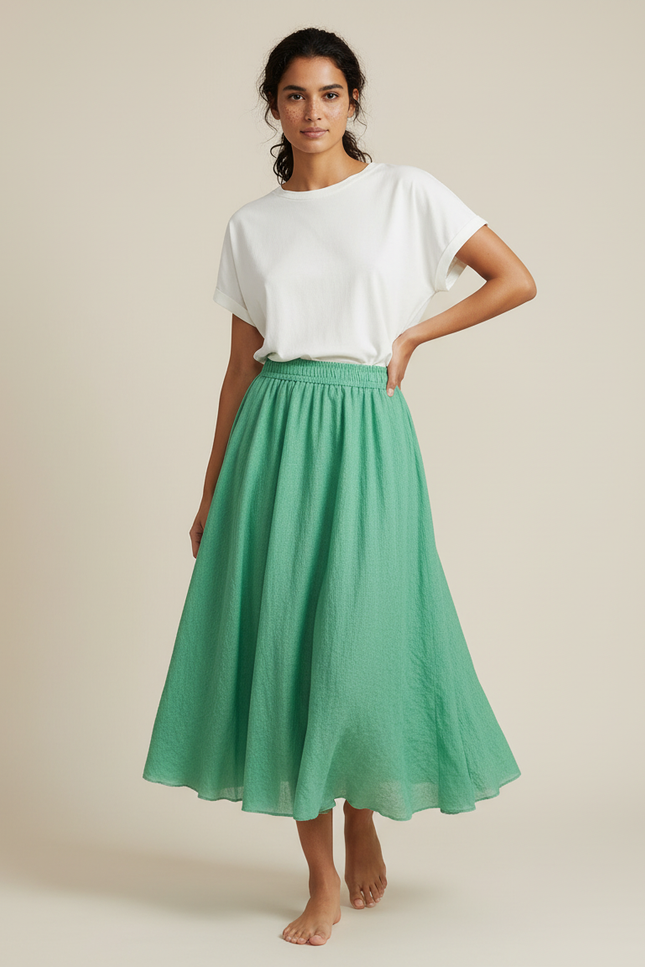 Jupe Patineuse Vert Coton-Lin Bohème