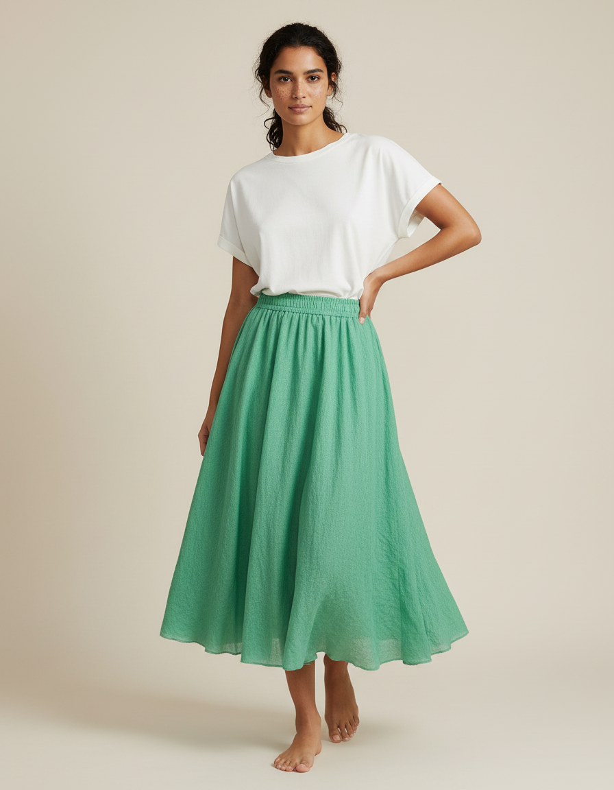 Jupe Patineuse Vert Coton-Lin Bohème