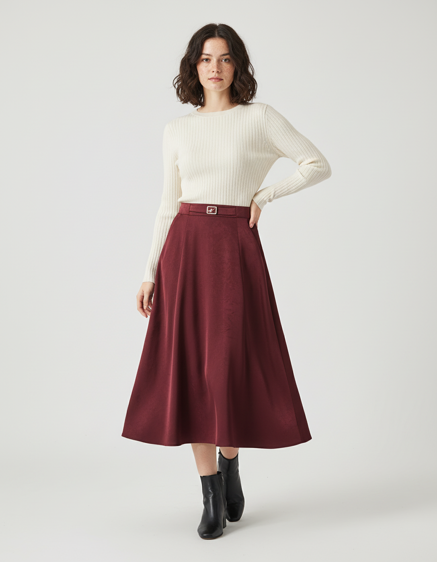 Jupe Patineuse Bordeaux Satinée Élégante