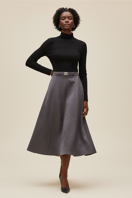 Jupe Patineuse Grise Midi Élégante