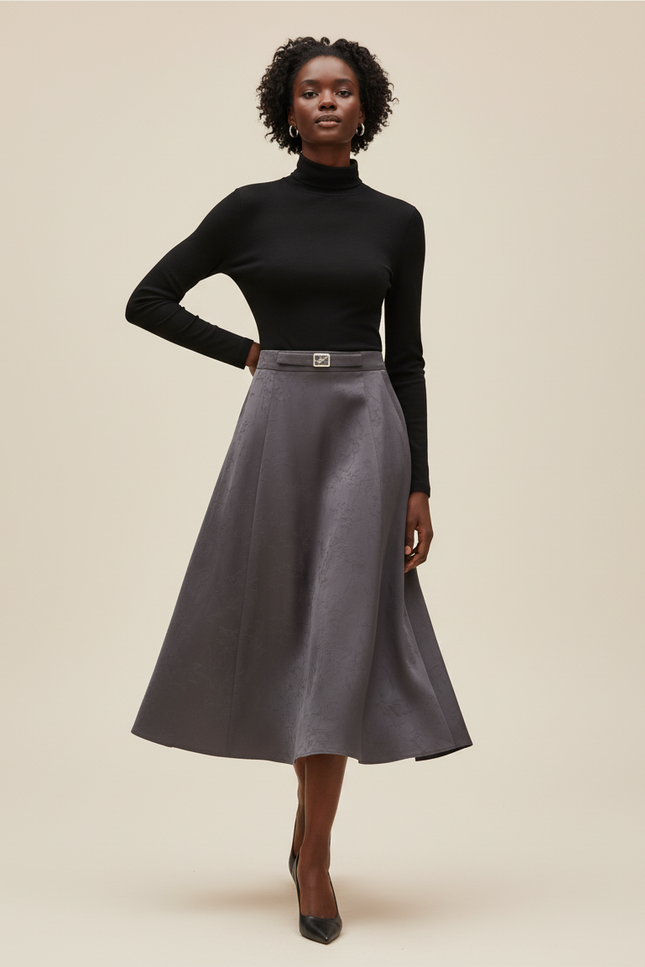 Jupe Patineuse Grise Midi Élégante