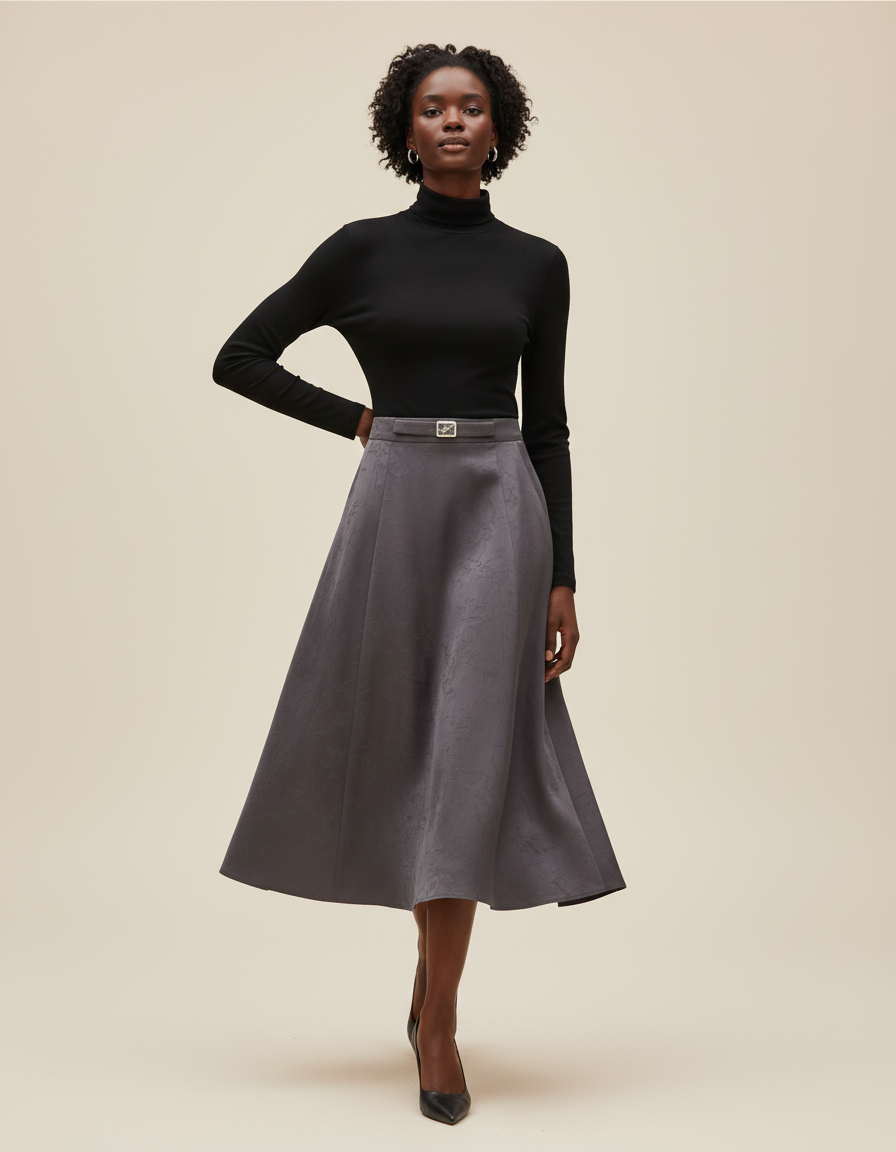 Jupe Patineuse Grise Midi Élégante