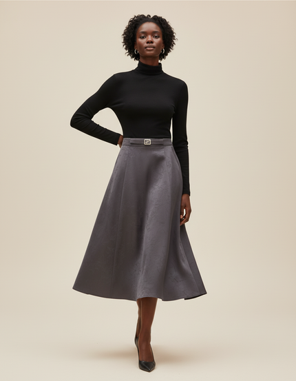 Jupe Patineuse Grise Midi Élégante
