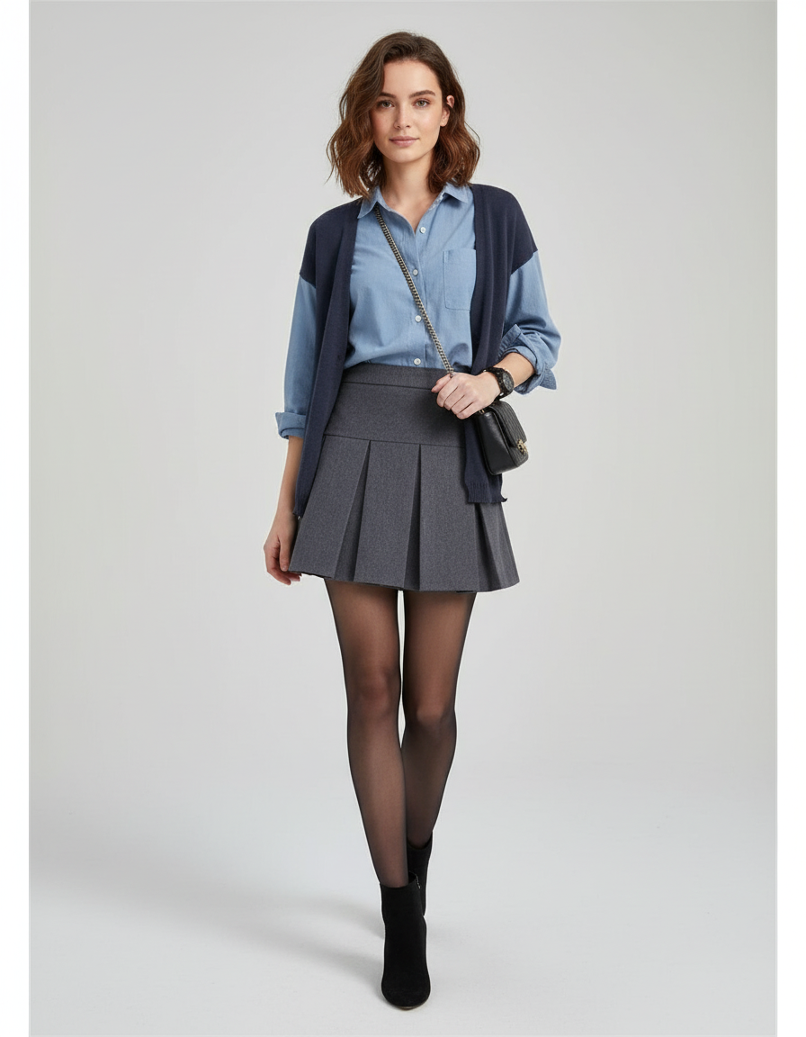 Jupe Patineuse Grise Plissée Élégante Sophistiquée