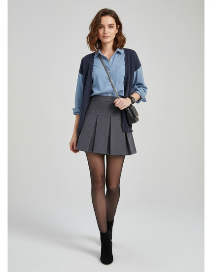 Jupe Patineuse Grise Plissée Élégante Sophistiquée