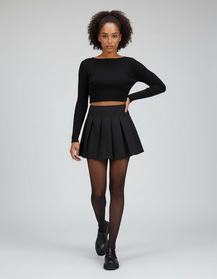 Jupe Patineuse Noire Plissée Coréenne