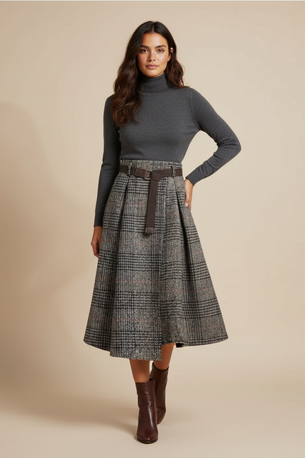 Jupe Patineuse Plaid Laine Élégante