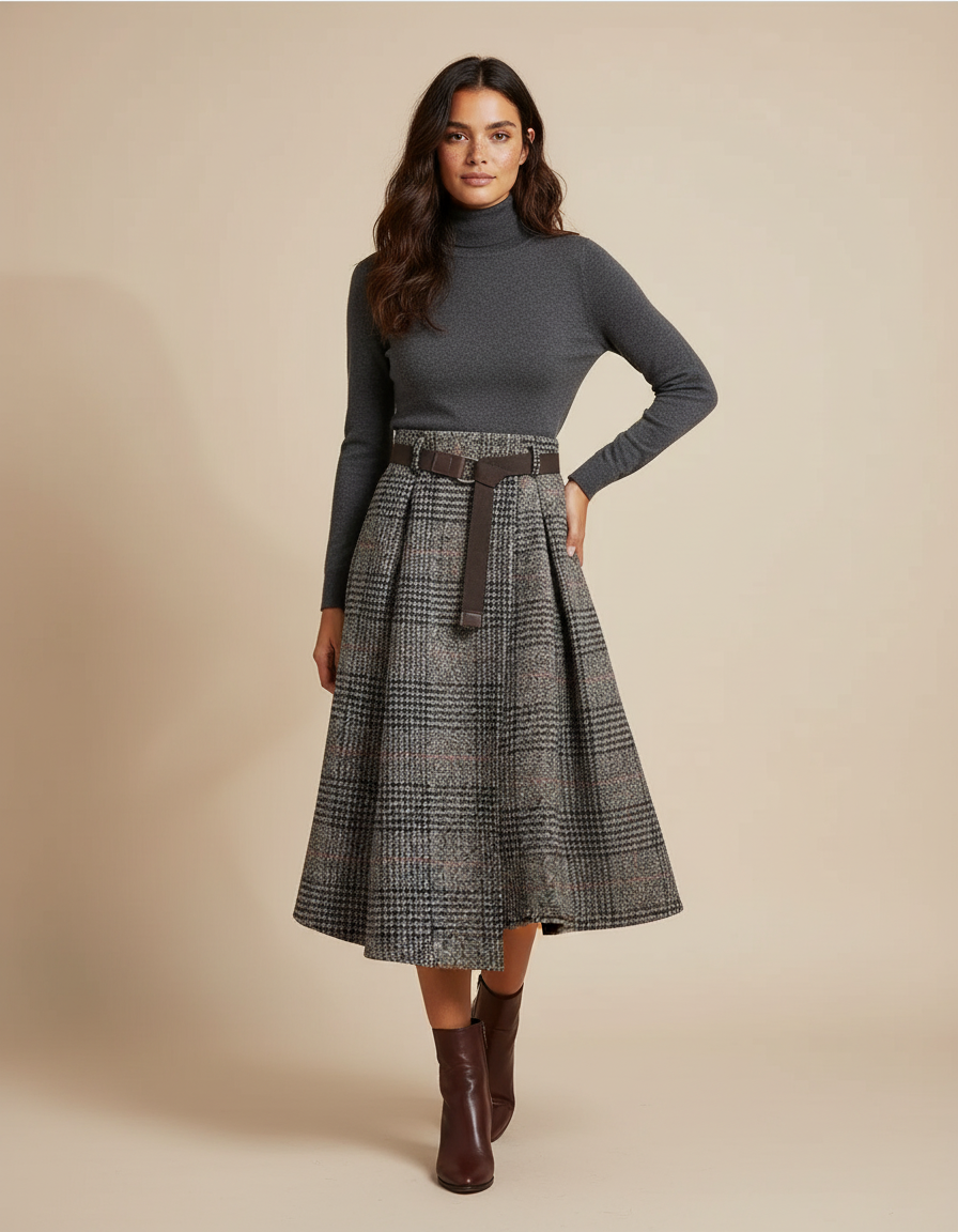 Jupe Patineuse Plaid Laine Élégante