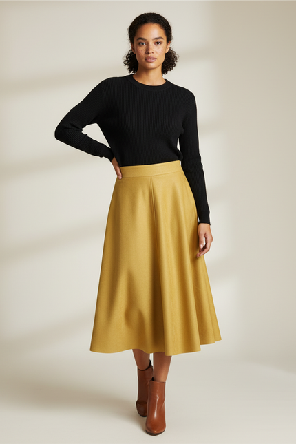 Jupe Patineuse Suède Jaune Moutarde Élégante