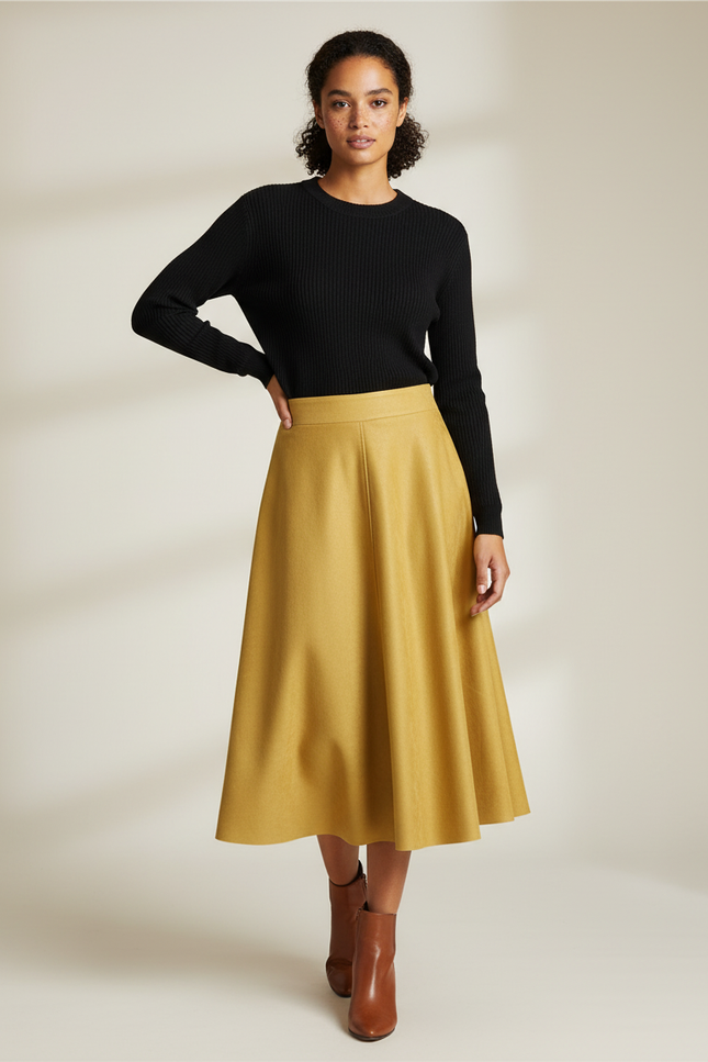 Jupe Patineuse Suède Jaune Moutarde Élégante