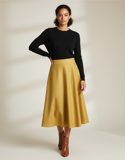 Jupe Patineuse Suède Jaune Moutarde Élégante