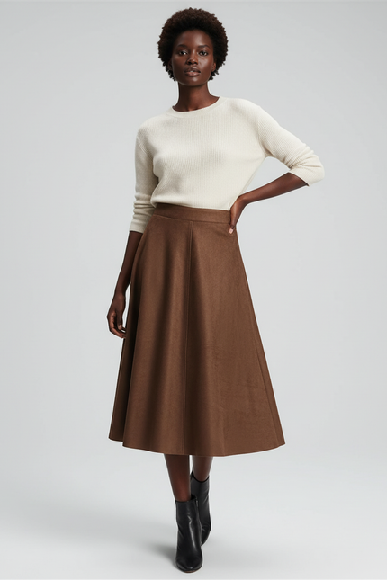 Jupe Patineuse Marron Daim Élégante