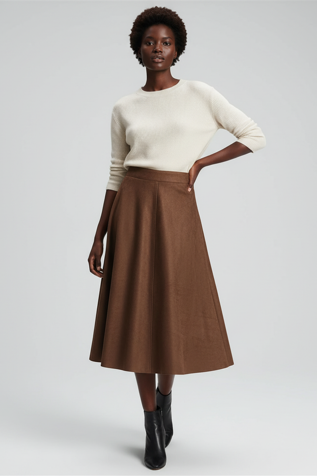 Jupe Patineuse Marron Daim Élégante
