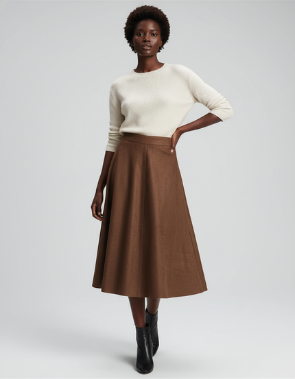 Jupe Patineuse Marron Daim Élégante