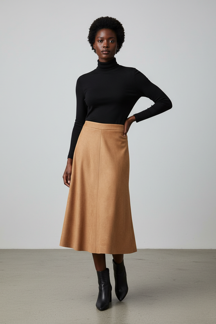 Jupe Patineuse Camel Suède Élégante