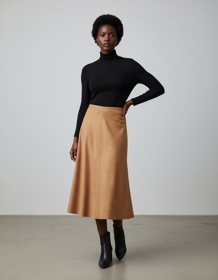Jupe Patineuse Camel Suède Élégante