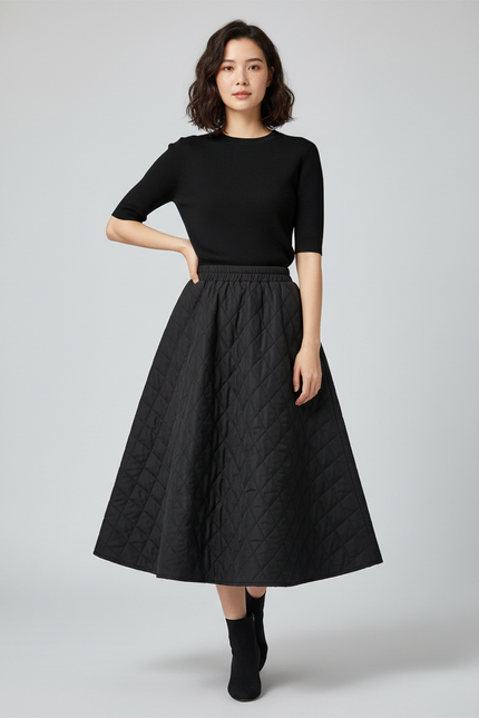 Jupe Patineuse Noire Mi Longue