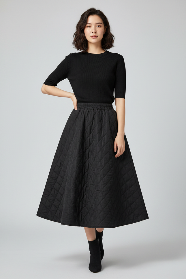 Jupe Patineuse Noire Mi Longue