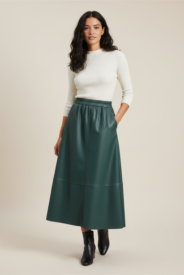 Jupe Patineuse Similicuir Émeraude Élégante