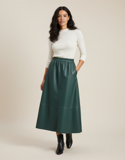 Jupe Patineuse Similicuir Émeraude Élégante