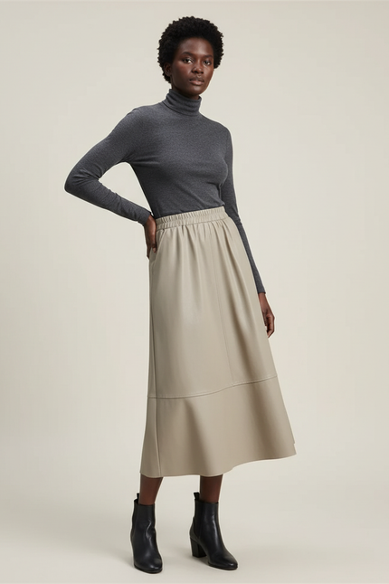 Jupe Patineuse Midi Simili Cuir Élégante