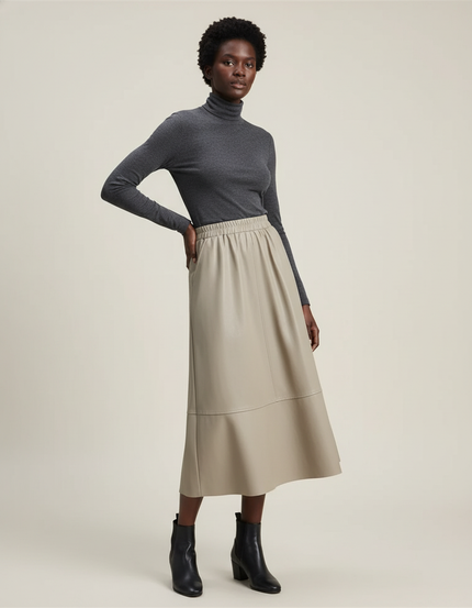 Jupe Patineuse Midi Simili Cuir Élégante