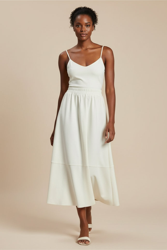 Jupe Patineuse Crème Simili-Cuir Élégante