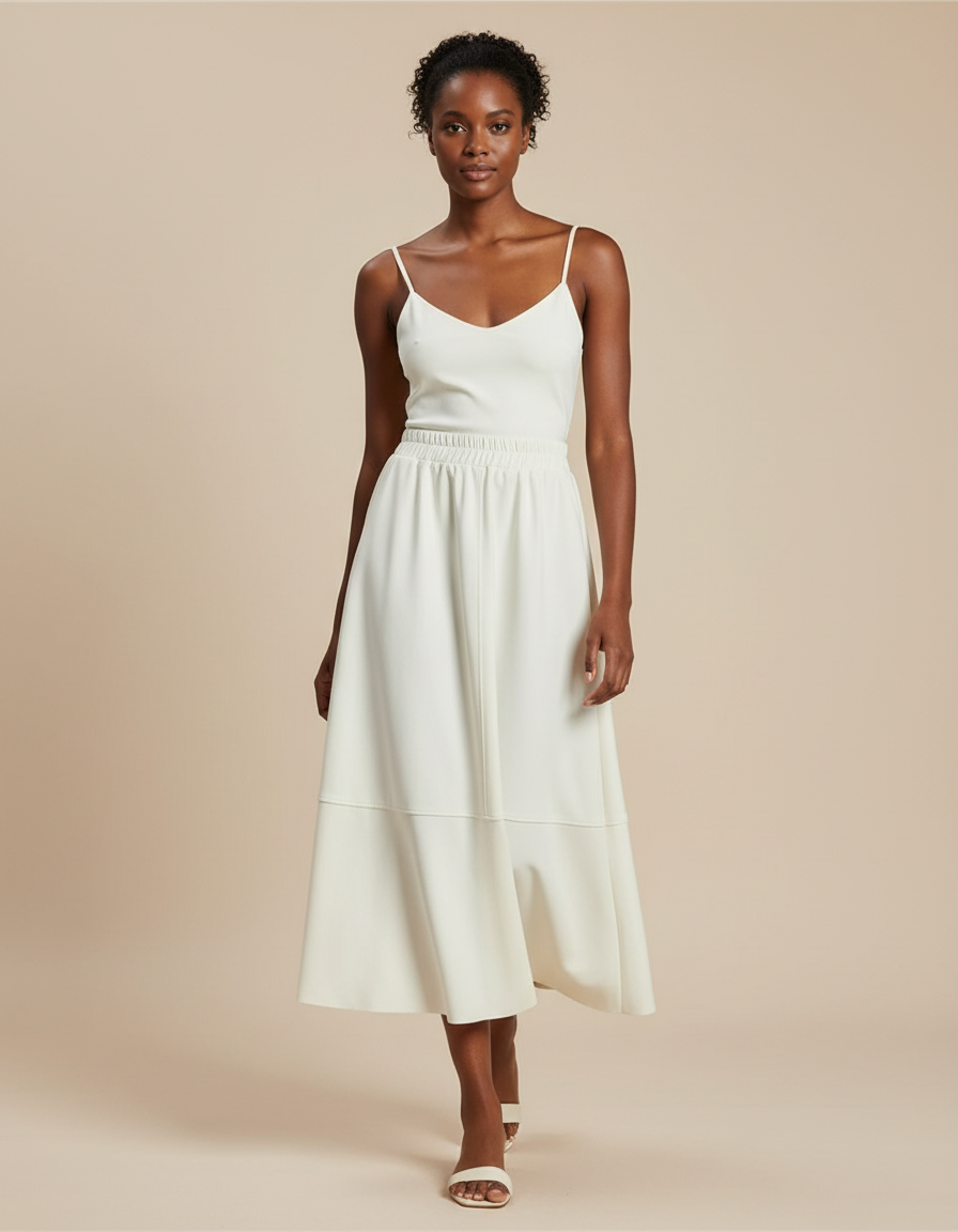 Jupe Patineuse Crème Simili-Cuir Élégante