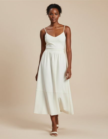 Jupe Patineuse Crème Simili-Cuir Élégante