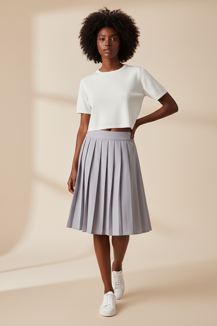 Jupe Patineuse Plissée Grise Décontractée