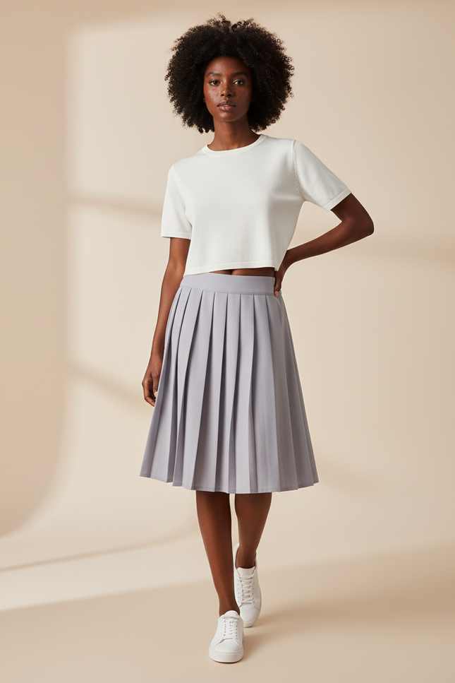 Jupe Patineuse Plissée Grise Décontractée