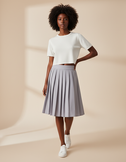 Jupe Patineuse Plissée Grise Décontractée