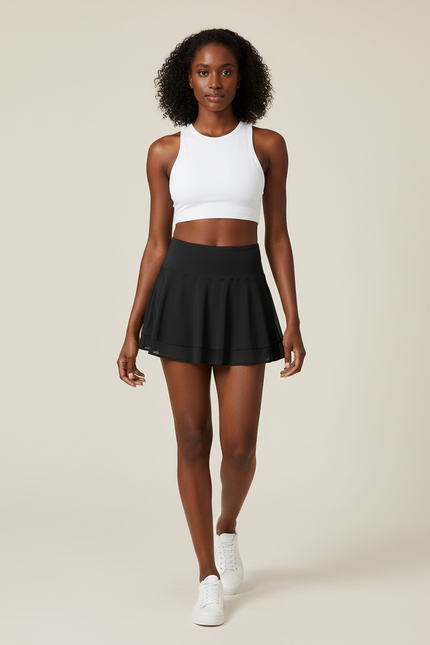 Jupe Patineuse Noire Plissée Fluide