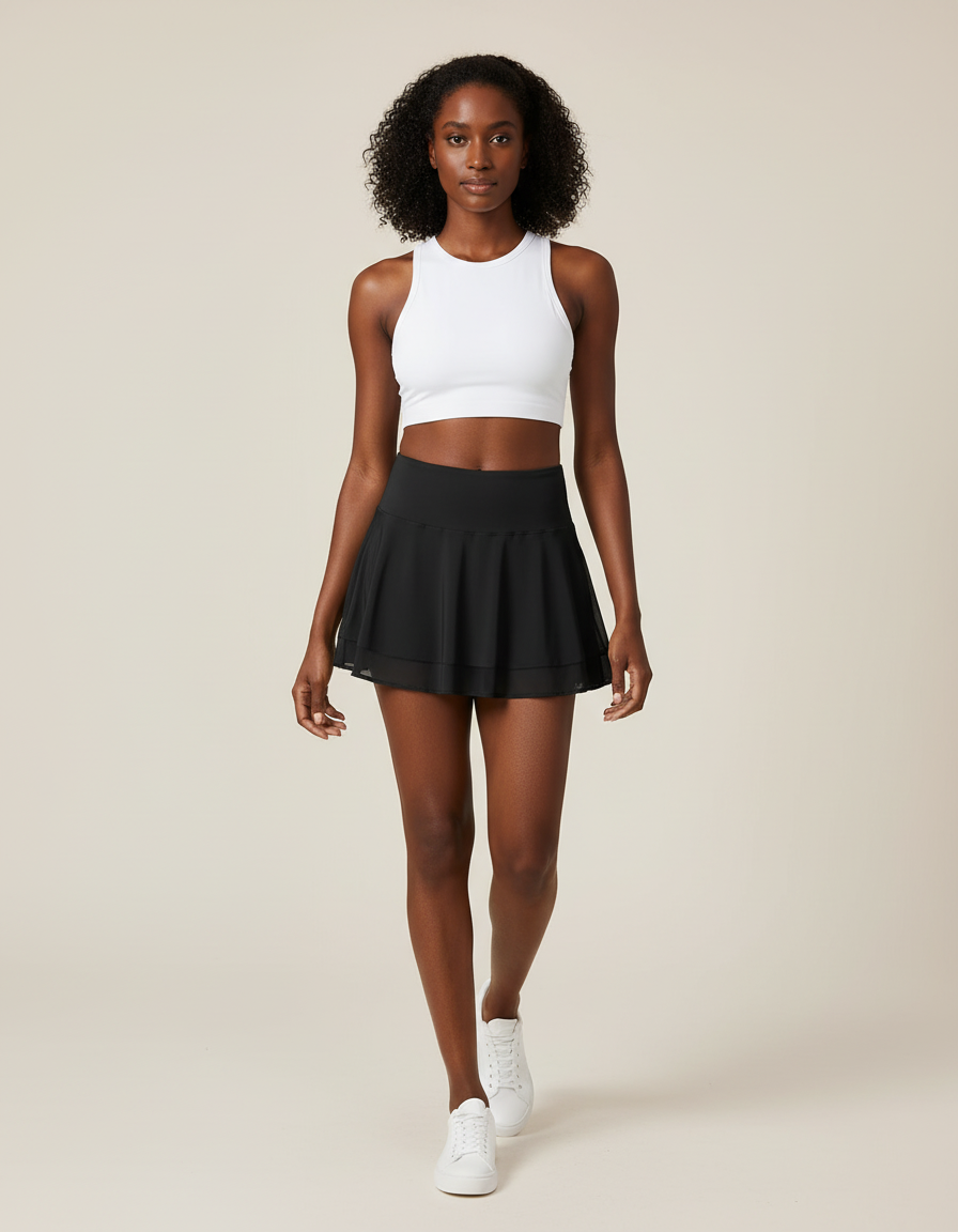 Jupe Patineuse Noire Plissée Fluide