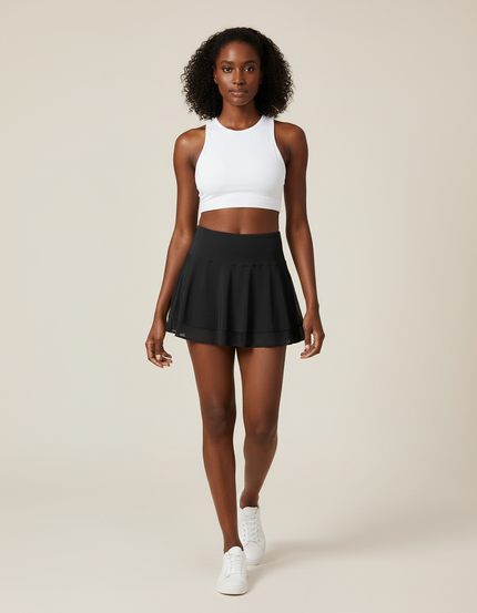 Jupe Patineuse Noire Plissée Fluide