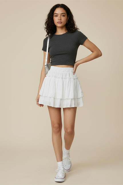 Jupe Patineuse Blanche Volants Fluide