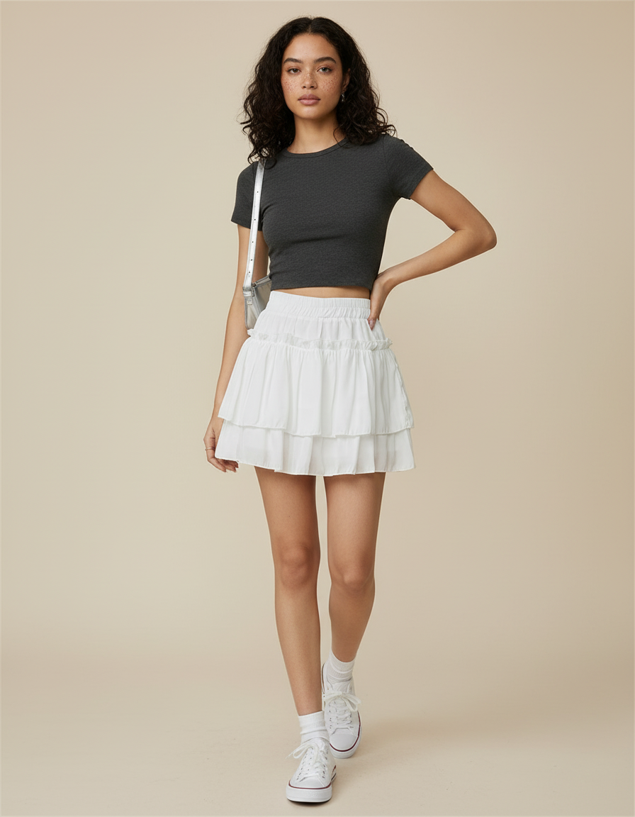 Jupe Patineuse Blanche Volants Fluide