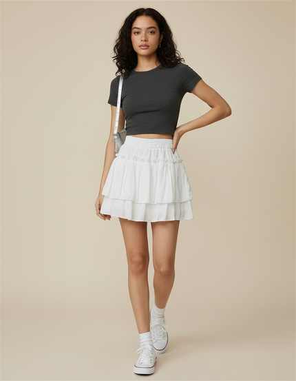 Jupe Patineuse Blanche Volants Fluide