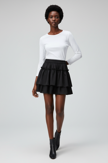 Jupe Patineuse Noire Chic À Volants