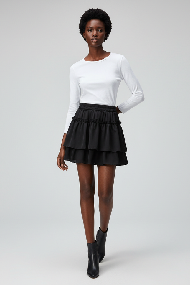 Jupe Patineuse Noire Chic À Volants