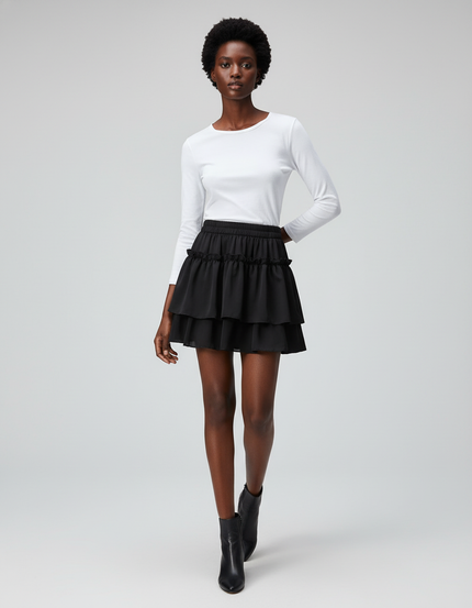 Jupe Patineuse Noire Chic À Volants